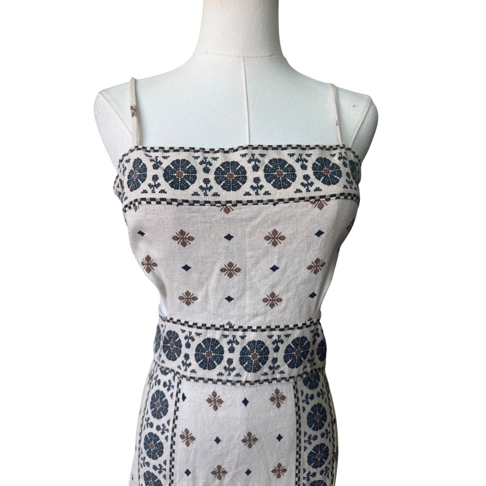 Zara Midi Linen Embroidered Summer Boho Cut Out Dress S Euro Vacation Resort - Picture 4 of 12